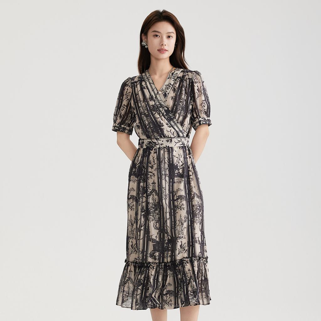 Pure cotton temperament floral dress for women in summer 2025, thin, high-end, age reducing, Chinese style medium length dress