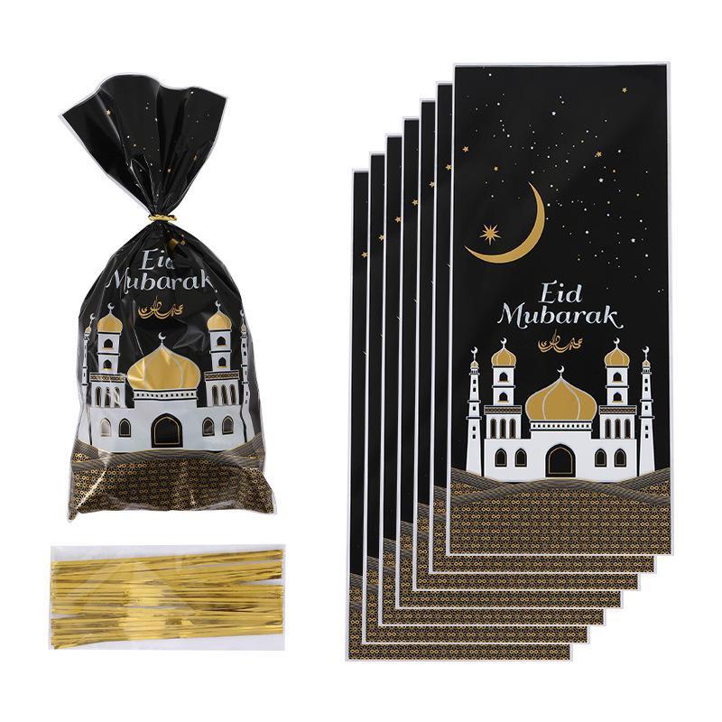 

100pcs/set Mubarak Bags Plastic Cookie Candy Bag Ramadan Kareem Decor Islamic Muslim Party Supplies Eid Al-fitr Decor 100pc