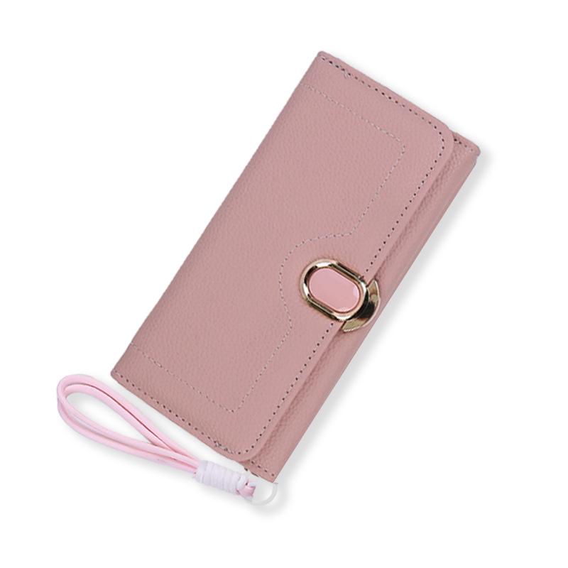 

Женский длинный кошелек: Вместительный зажим для денег с несколькими слотами для карт, корейский стиль, однотонный, простой многофункциональный клатч розовый