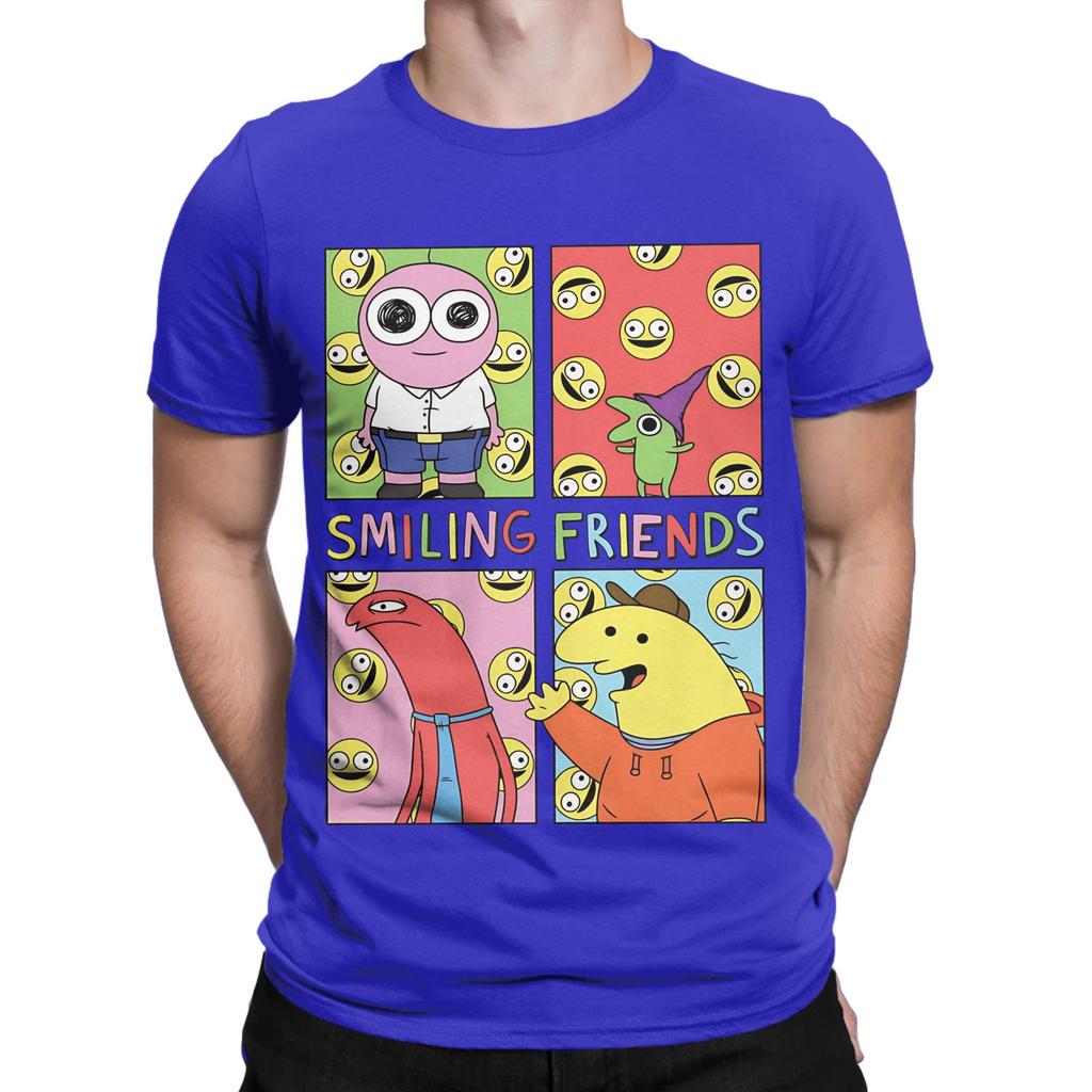 Smiling Friends Art Character Grid Funny Cartoon Funny 100 Cotton TShirt Smiling Friends Season 2 Tops Tees For Unisex