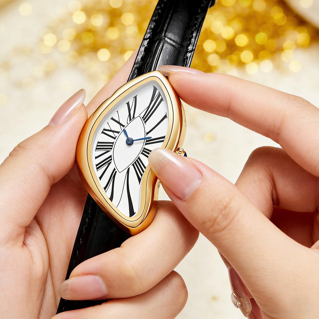Damen-Quarz-Uhr, Eine Kreative Unregelmäßig Geformte Uhr, Mit einem Retro Y2K Design, Quarzwerk, Legierungsgehäuse und Mineralglas