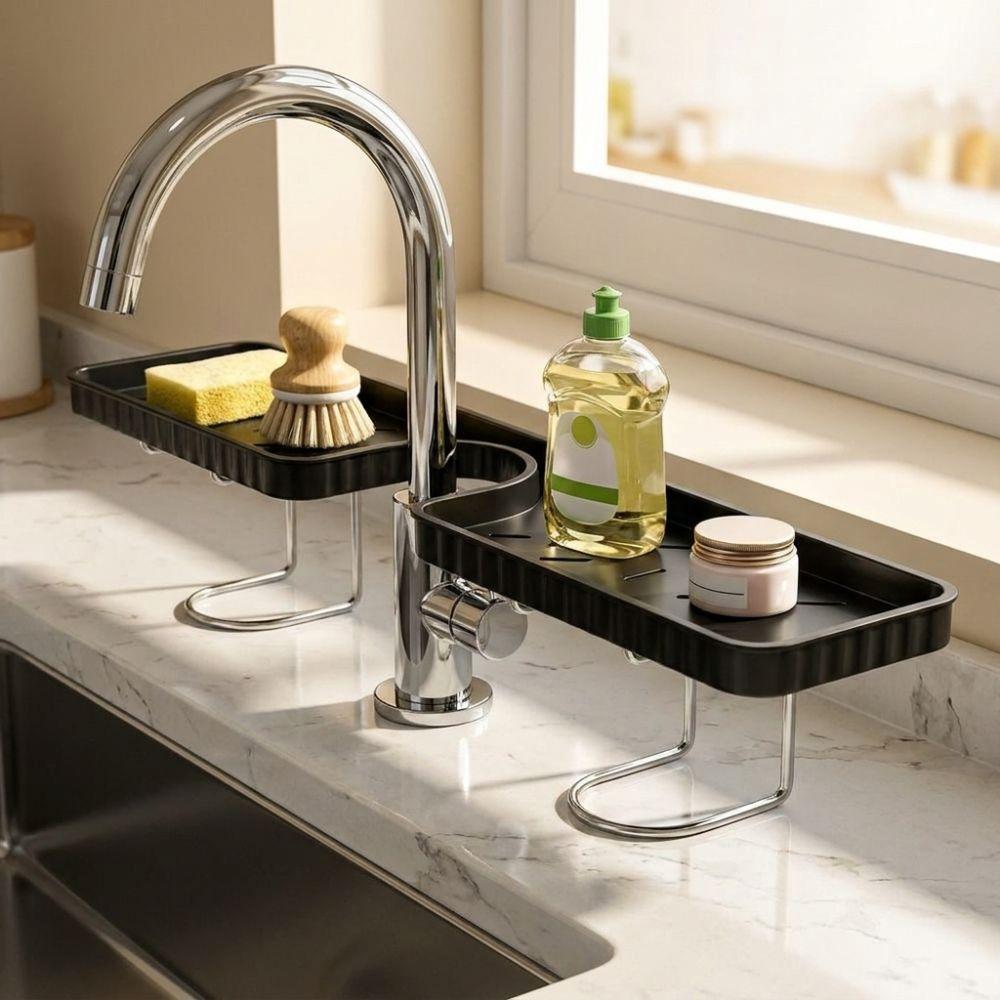 No-Drill Bathroom Storage Rack Rustproof Space Saving Faucet Sink Shelf Large Capacity Water Drainage Sink Drying Rack Toilet
