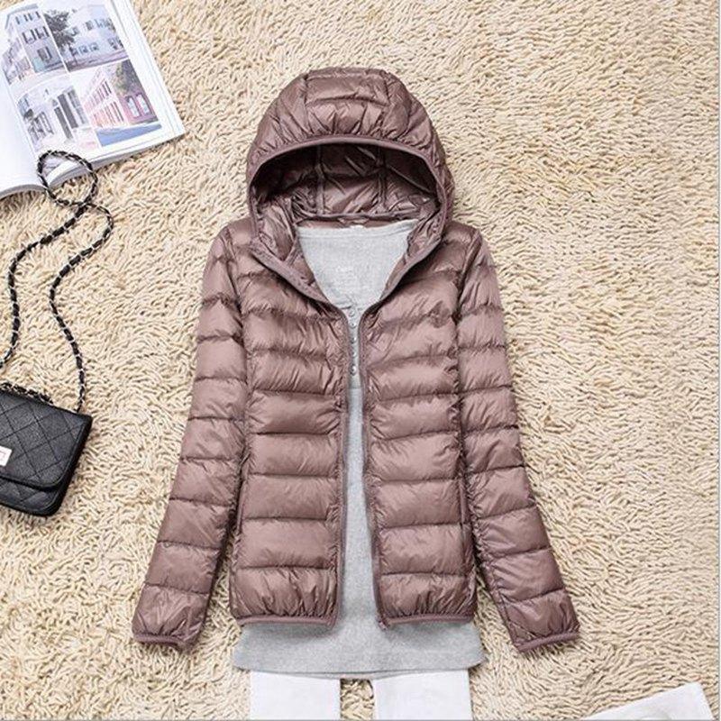 Women's autumn and winter hooded collar long-sleeved zipper solid color full fit white duck down coat M-5XL