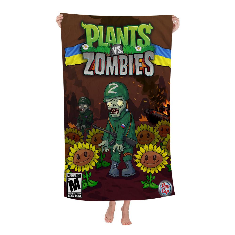 Plant-Vs -Zombie Beach Towel Cartoon Cute Summer Kids Large Bath Pool Beach Towel Microfiber Absorbent for Swimming Travel