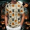 Men's Halloween Print Short Sleeve Henley Shirt Casual Round Neck Top with Button Detail Lightweight Breathable Fabric