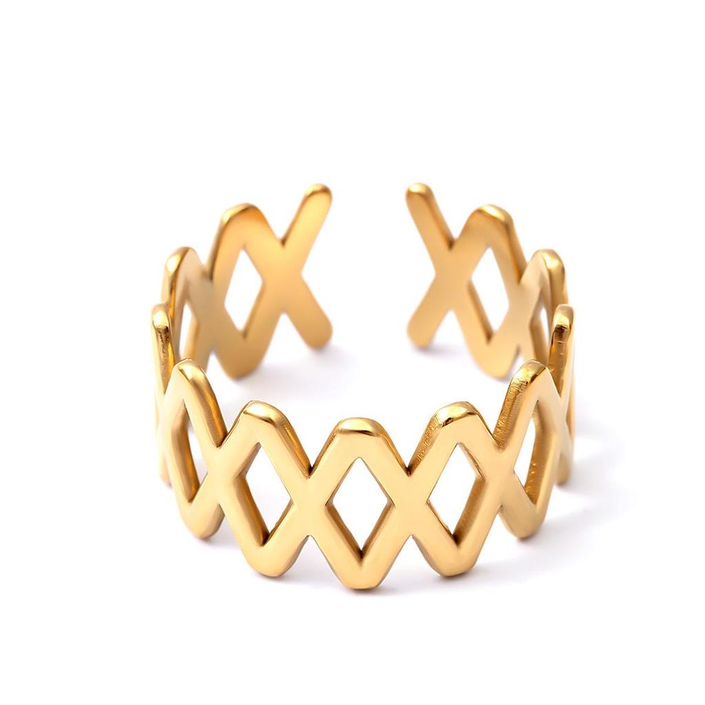 Adjustable X-shaped Stainless Steel Rhombus Finger Ring
