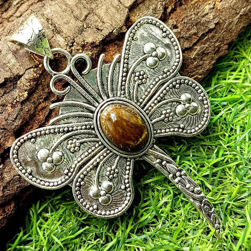 

Tiger Eye Gemstone 925 Sterling Silver Plated Girl s pendant Rnov-923 M жовтий
