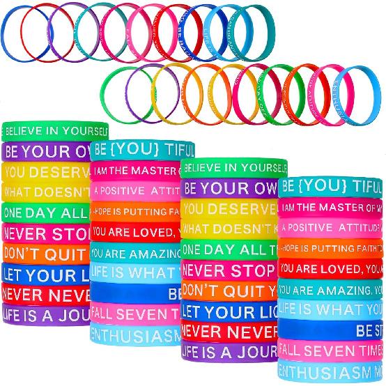 60 Pieces Motivational Quote Rubber Wristbands Colored pirational Silicone Bracelets Stretch Unisex Wristbands for Women Men Gifts, 20 Styles