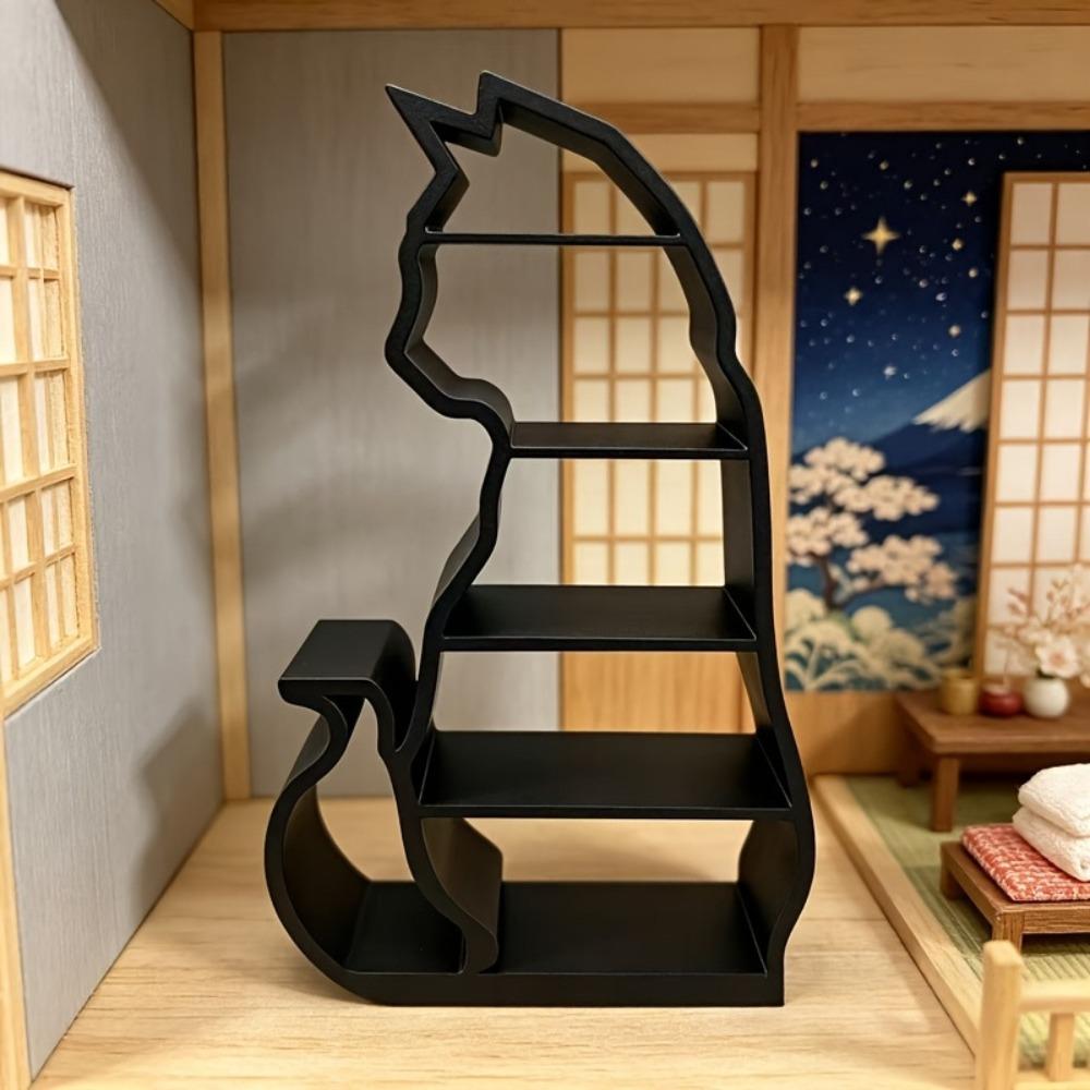 Scene Decoration Cat Mini Display Shelf Cat Shaped Dollhouses Layered Figurine Dollhouses