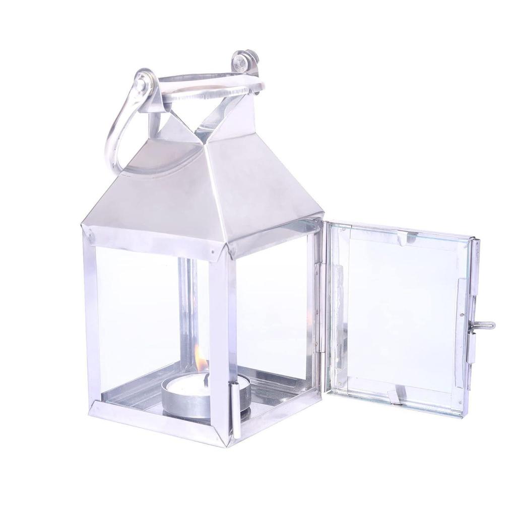 Glass Stainless Steel Lantern with One Tealight Candle|Hanging Lantern Perfect for Home Decor|Lantern for Home Decoration