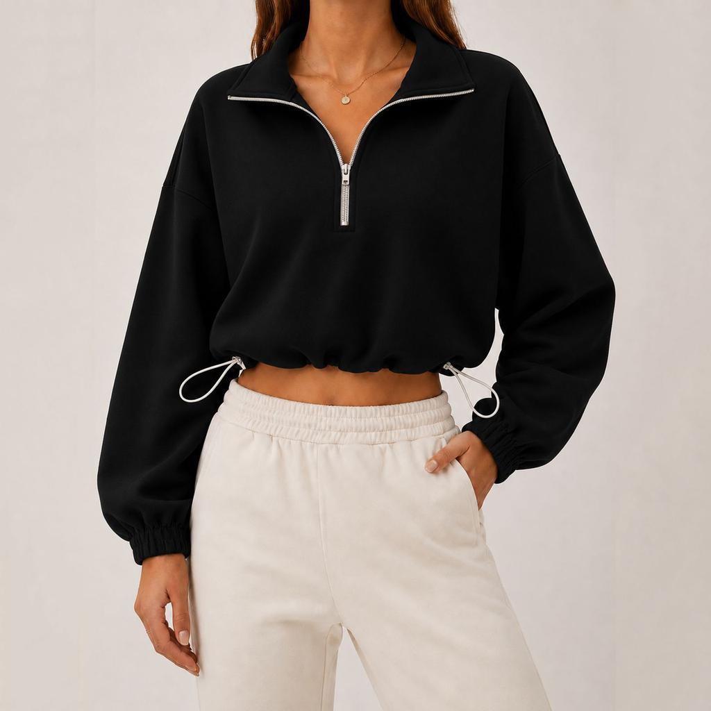 Women's Casual Half Zip Cropped Sweatshirt with Collar Color