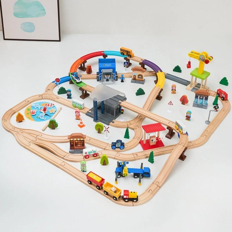 

Wooden Railway Track Set Sound and Light Platform Train Station Tracks Accessories fit for All Brand Wooden Track Toys for Kids