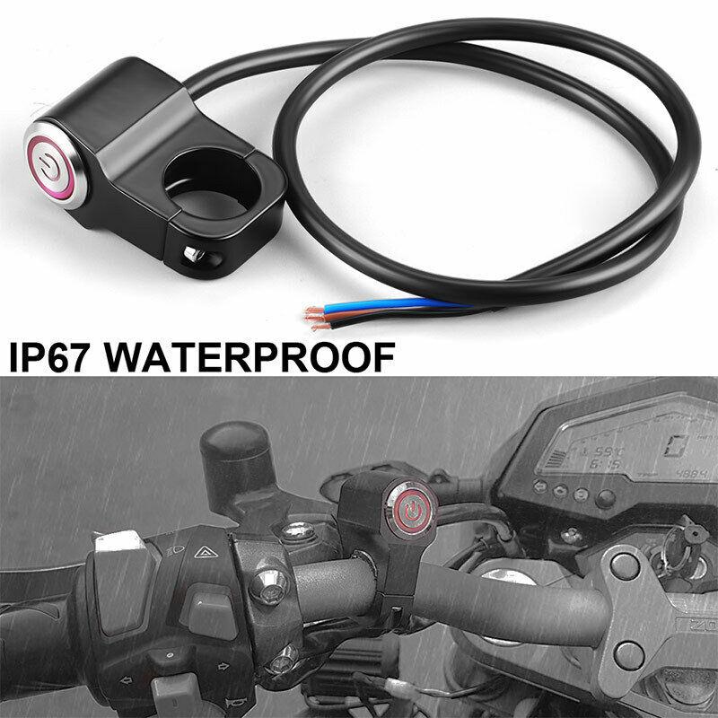 22mm 7/8in Motorcycle Handlebar Headlight Switch with Red/Blue LED Light Fog Spot Light Momentary Button Switch Waterproof