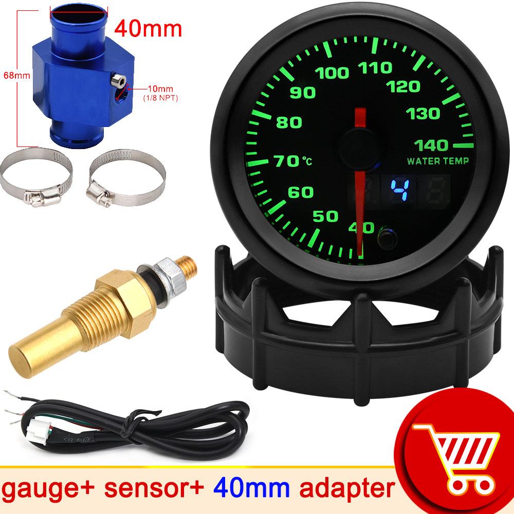 AD 52mm Car Water Temperature Gauge 40-140 Celsius 7 Colors Backlight Water Temp Joint Pipe Sensor Adapter Water Unit Sender