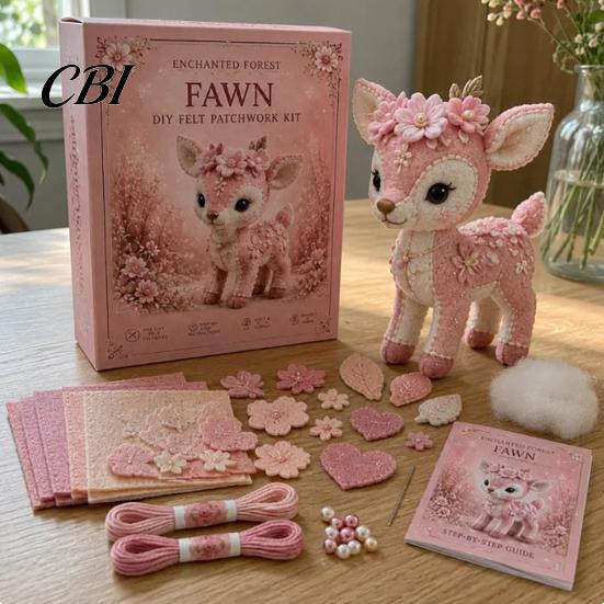 Handmade Gift Idea Pink Animals Patchwork Kit, DIY Felt Woodland Friends Sewing Project, 3D Cute Creative Hobby Kit Art Craft for Beginners Home Decor
