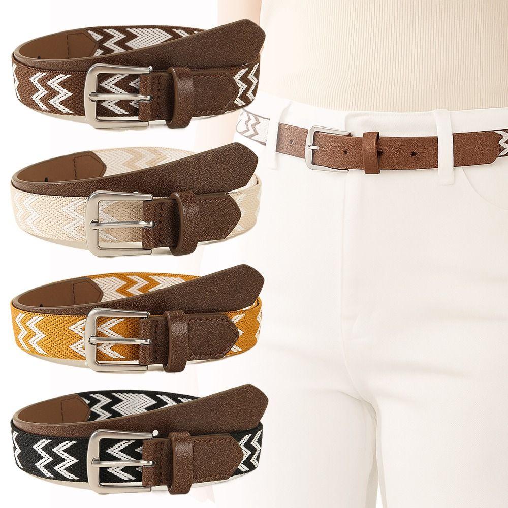 Splicing Nylon Weaving Belt Bohemian Style Waist Band Trendy Pin Buckle Waistbands