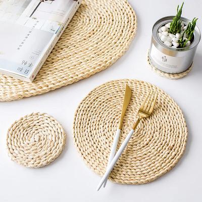 Rattan Straw Placemats Cup Coasters Pad Dining Table Mat Heat Insulation Pot Holder Wicker Drink Coaster Kitchen Accessories