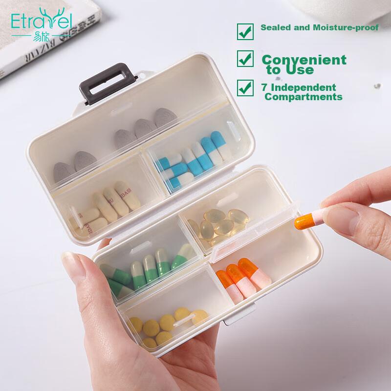 Etravel Portable Pill Organizer, Large Capacity Medicine Box, Pill And Jewelry Case, 7-Day Extended 7-Compartment Rectangular Pill Case