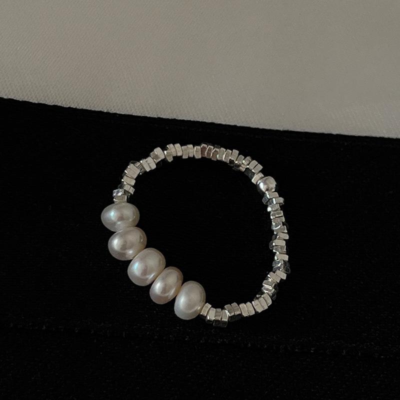 Sophisticated Double Layer Pearl Silver Bead Ring For Womens Highend Fashion Look