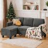 Divano ad angolo reversibile - Bealife - Divano modulare a L - 3 posti - Pouf - Velluto a coste - Grigio - 188 x 136 x 89 cm