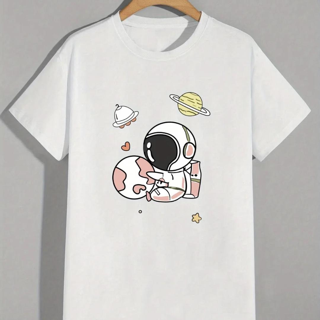 

Футболка з принтом астронавта, літня кругла горловина, жіноча футболка з коротким рукавом, повсякденний одяг, чоловічий одяг L