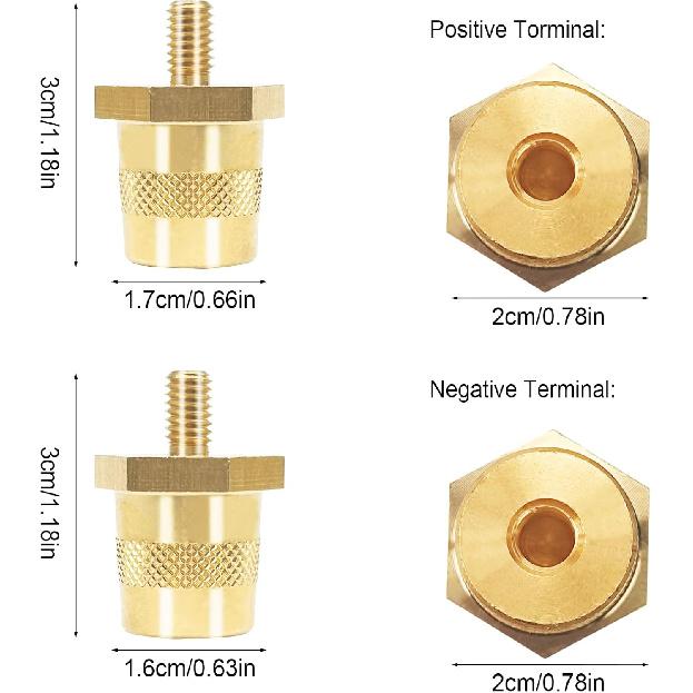 Battery Terminal Connector, Auto battery Terminal Brass Post Adapter, Top Post thread Terminal Charging Post Extender Adaptor Taper Conversion Screw