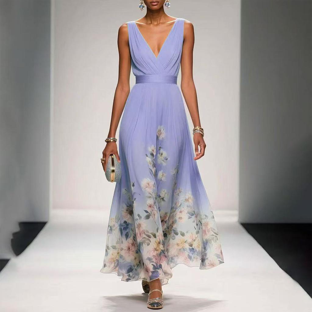 Women's Sleeveless Flower Printed Holiday Dress