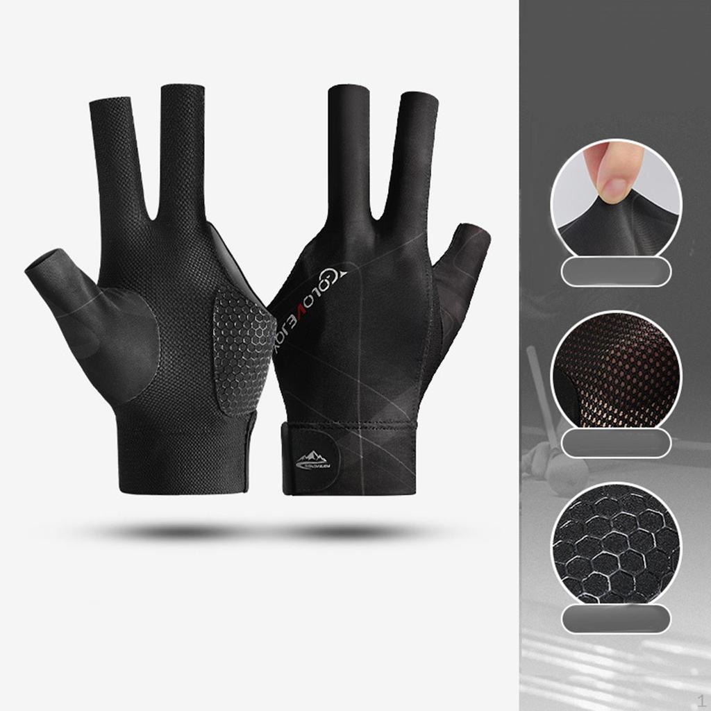 3 Fingers Gloves Pool Left Hand Snooker Indoor Game Anti Slip Elastic Breathable Professional