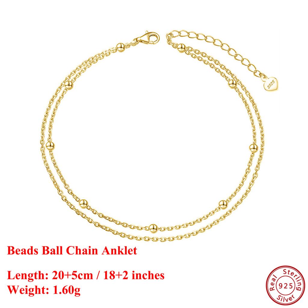 Effie Queen Authentic 925 Silver 14k Gold Heart Shaped Chain Anklet Romantic Jewelry for Women Birthdays Valentine's Gift SA10