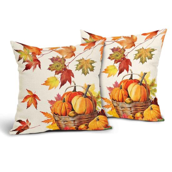 2Pcs Throw Pillowcase Autumn Maple Leaf Pattern Replaceable Design Pillow Case Washable Super Soft Reusable Sofa Cushion Covers