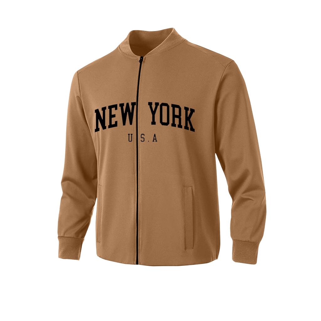 Men's Solid Color Letter Print Bomber Jacket Men's Spring And Autumn Casual Trend Oversized Zipper Jacket