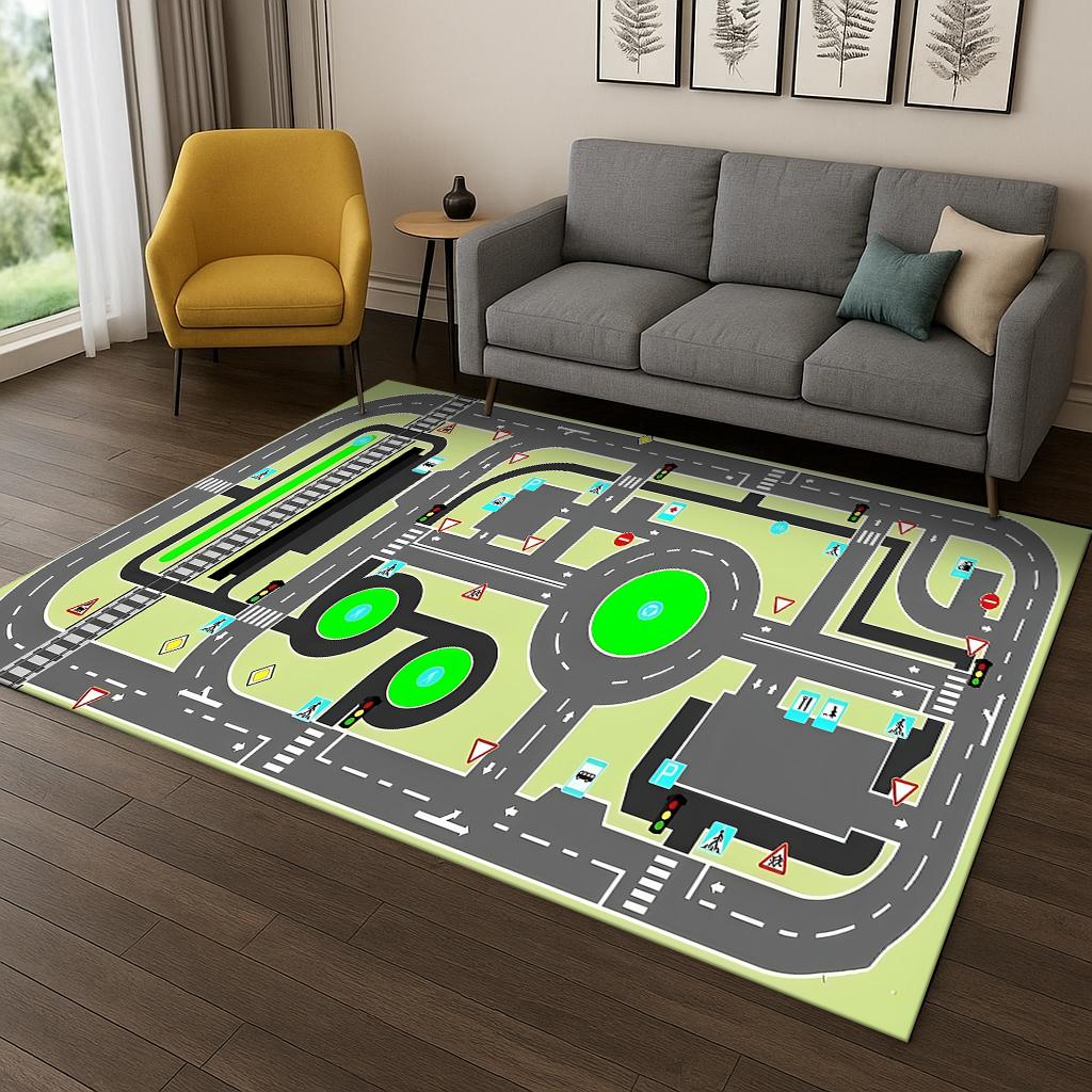 Child Playmat Highway Simulated City Traffic Carpet Rug for Bedroom Living Room Sofa Doormat Decor,Kid Game Non-slip Floor Mat