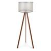 Pratik Ahşap Üç Ayaklı Tripod Lambader Krem Dantel Başlık Salon Oturma Odası Köşe Lambası