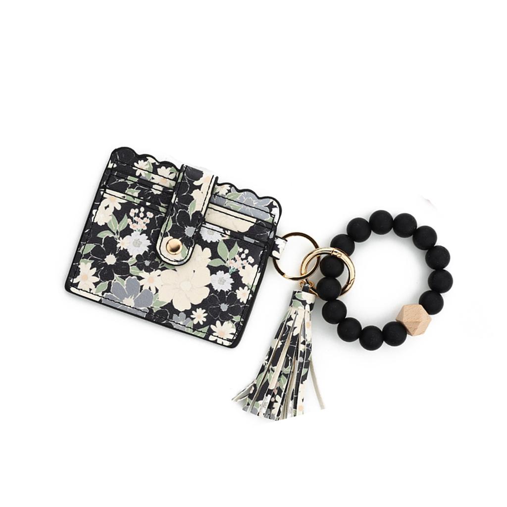 Wristlet Keychain Wallet Credit Card Holder Keyring Keychain Thin Purse Bangle Tassels Key Rings for Women Girls Gift
