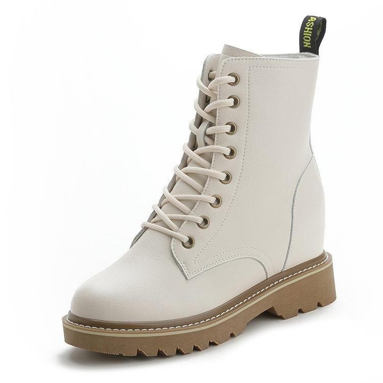 Inner Height Increasing Martin Boots Women's, Spring New, Versatile Thick-bottomed Wedge Heel Short Boots Medium Boots Black Cotton Boots