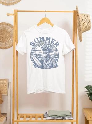 Unisex Adult Casual Graphic Summer Vibe Skull Surfer Graphic T-Shir...