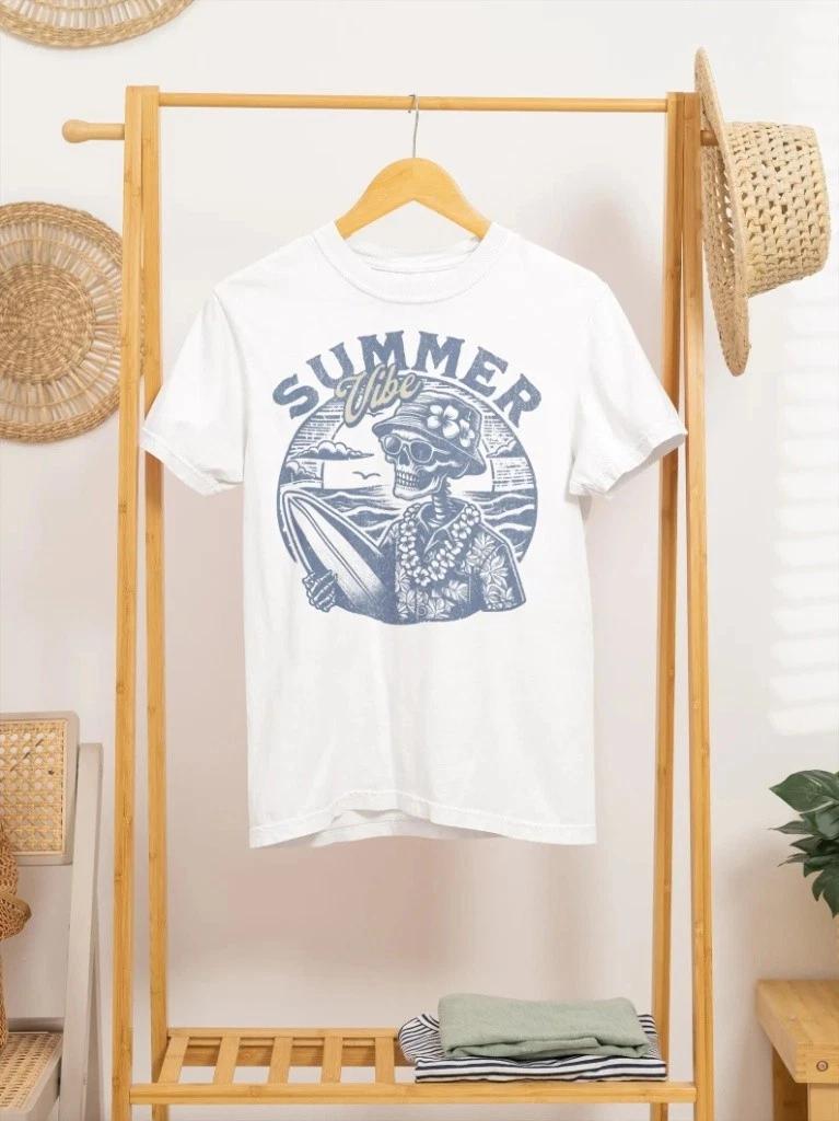 Unisex Adult Casual Graphic Summer Vibe Skull Surfer Graphic T-Shir... XL