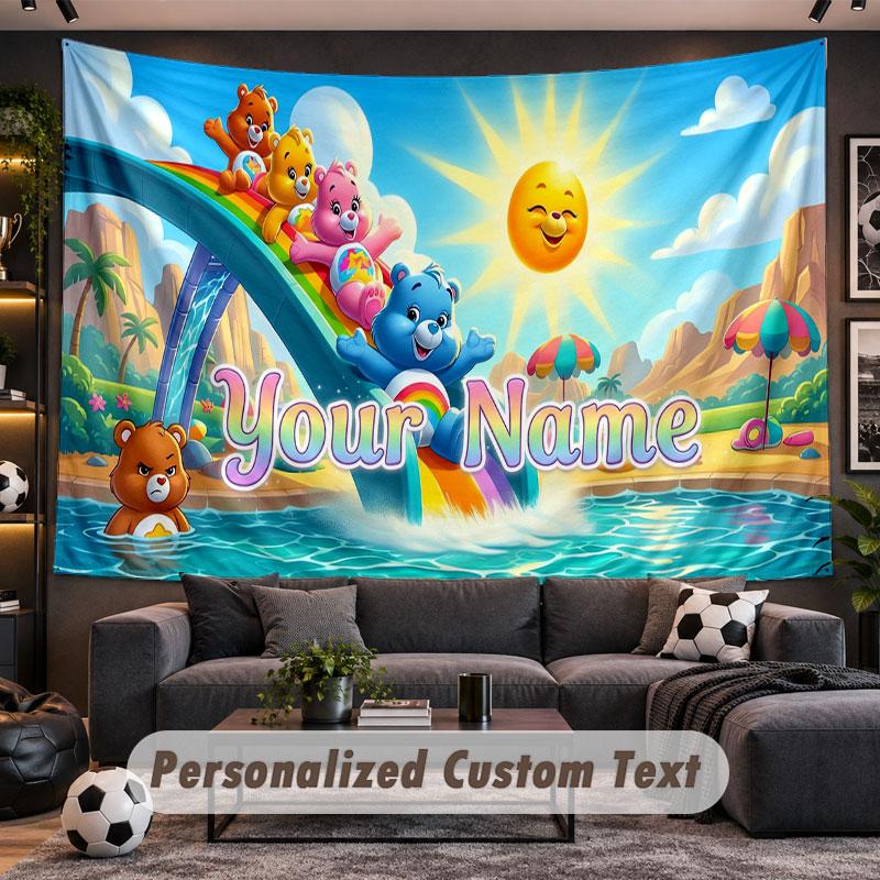 Wall Hanging Tapestry Custom NameCare Bears Pattern Personalized Printed Fabric Wall Decor