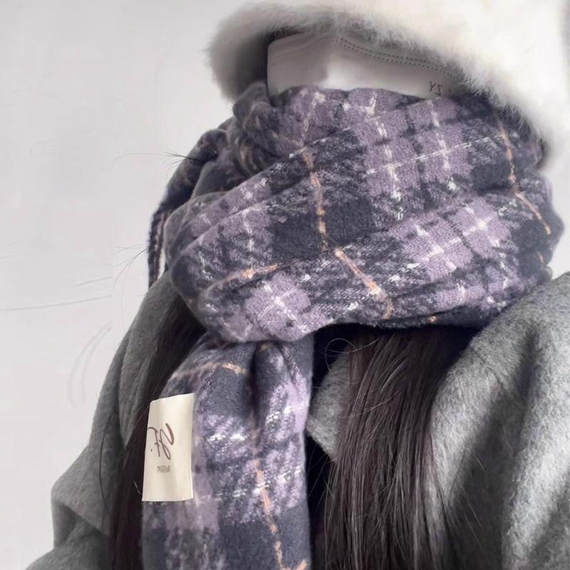 New Scarf Women's Winter Japanese and Korean Style All-match Plaid Warm Thickened Couple Scarf Student Shawl