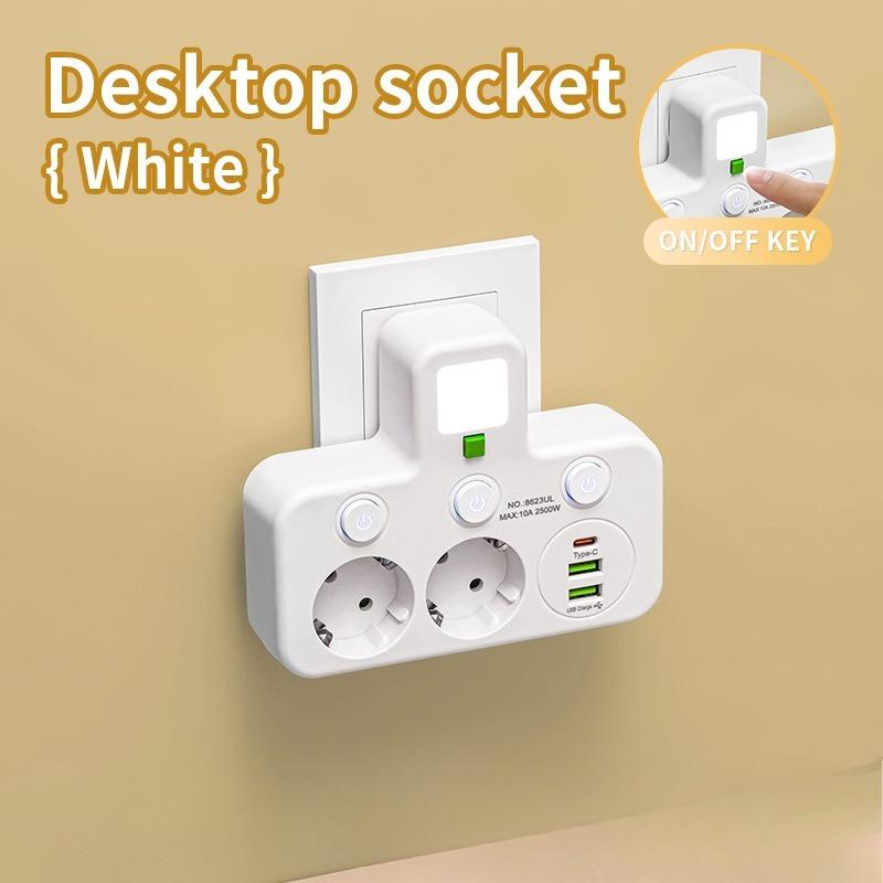EU Standard Power Socket with USB Port Independent Switch Design Multifunctional Multi Outlet Adapter Home Office Travel
