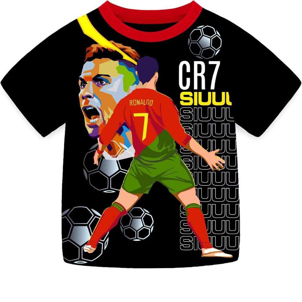 Nba Soccer Star Cr7 Print Kids Summer Cotton Tshirt And Shorts Set With Soft Fabric For Boys And Girls