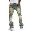 ZYLLO Men Ripped Stacked Jeans Distressed Slim Fit Skinny Straight Leg Jeans Fashion Hip Hop Denim Pants Casual Streetwear
