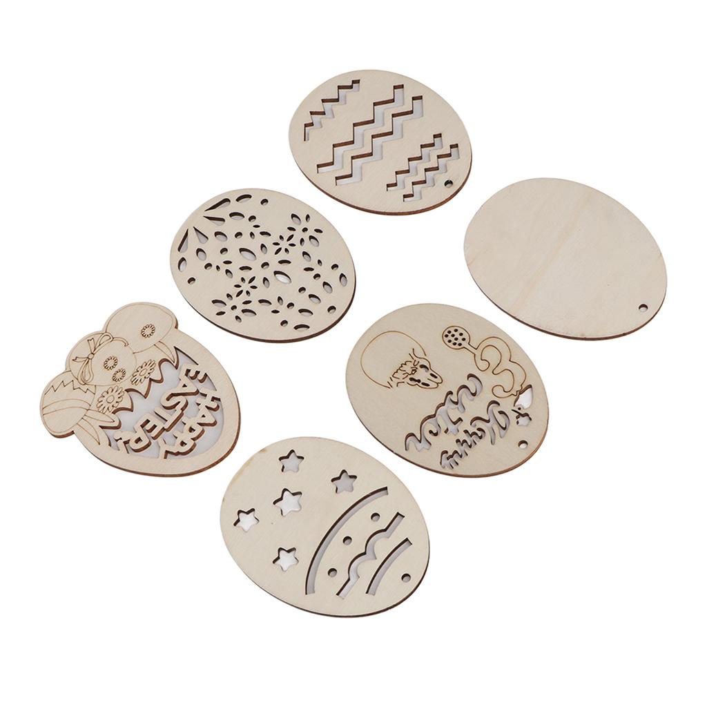 30Pcs Wooden Easter Pendant Assorted Eggs Style Durable Light Weight Wooden Cutouts with Pens Ropes for DIY Decoration
