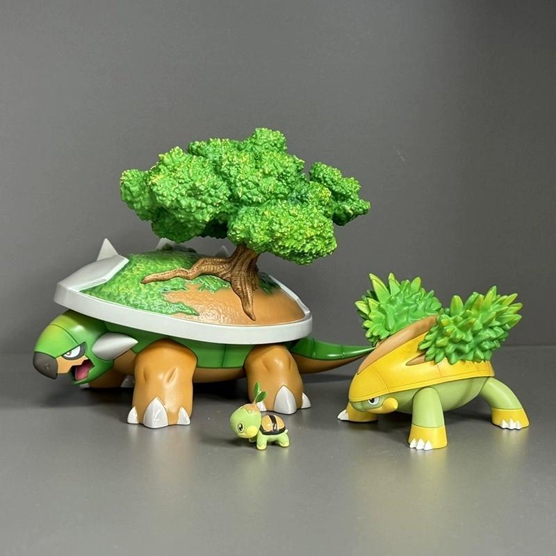 New 3Pcs Turtwig Anime Figurine Grotle Torterra Evolution Turtwig Anime Figure Pvc Statue Collectible Model Decoration Toy Gift