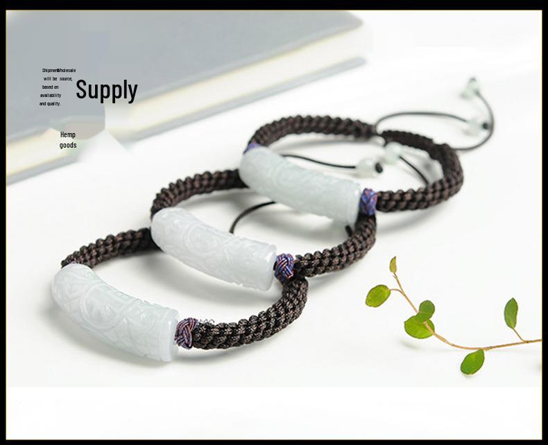 A-Grade Natural Jade Carved Fortune Bracelet with Handwoven Rope - Unisex