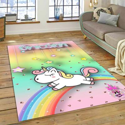 Alfombra 3D Linda de Unicornio de Dibujos Animados de Animales para Decoración de Hogar Sala de Estar Dormitorio Sofá Felpudo, Alfombra para Área de Juego Infantil Alfombra Antideslizante para Piso