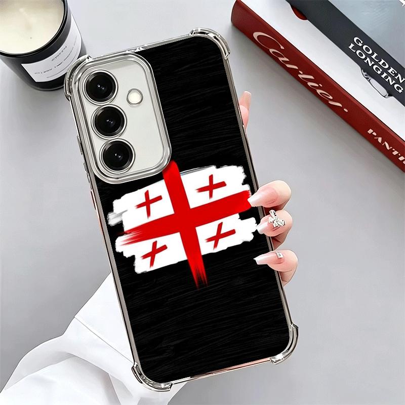 Georgia Passport Flag Plating Phone Case For Samsung A17 A07 A37 A57 A16 A56 A15 A55 A14 A54 A13 A53 A26 A36 A25 A35 A24 A34 A23