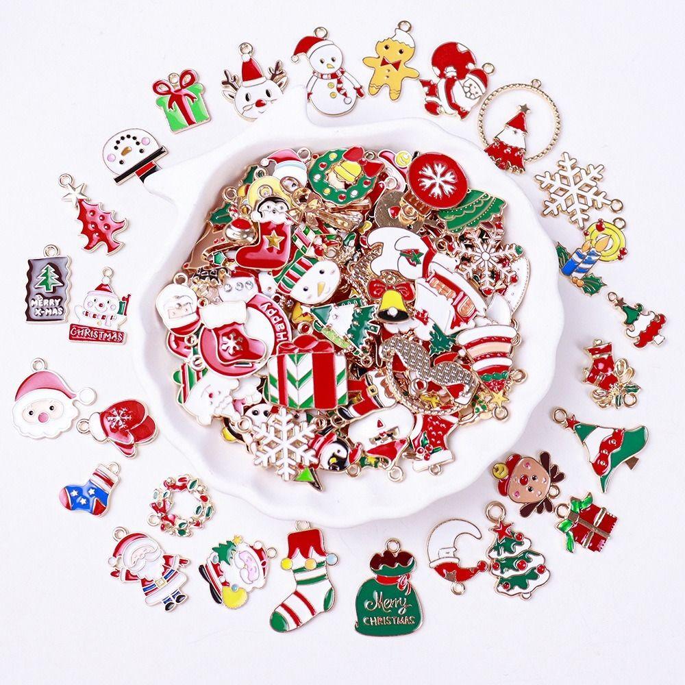 Mixed Colors Christmas Enamel Charms 20/100pcs Bulk Enamel Coating Christmas Tree Pendants DIY Accessories Random Mixed