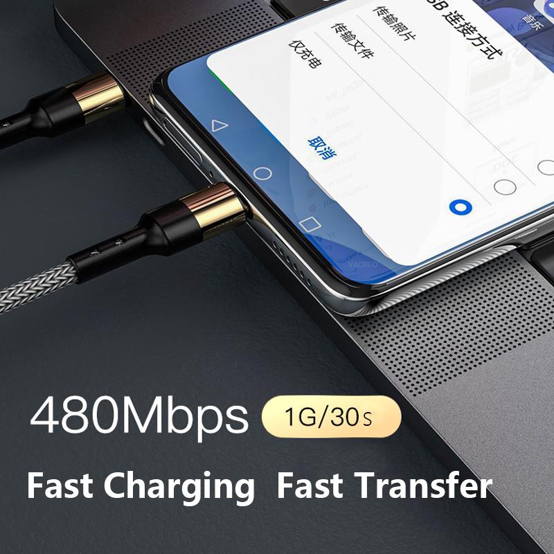 VAORLO 60 W USB C į USB Type C, skirtas Samsung S20 įkrovimo kabelis 5A CC, skirtas MacBook iPad Pro Quick Charge 4.0