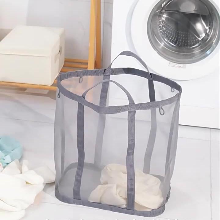 Portable Foldable Wall-Mounted Laundry Basket: Large Capacity Mesh Storage for Bathroom and Toilet.